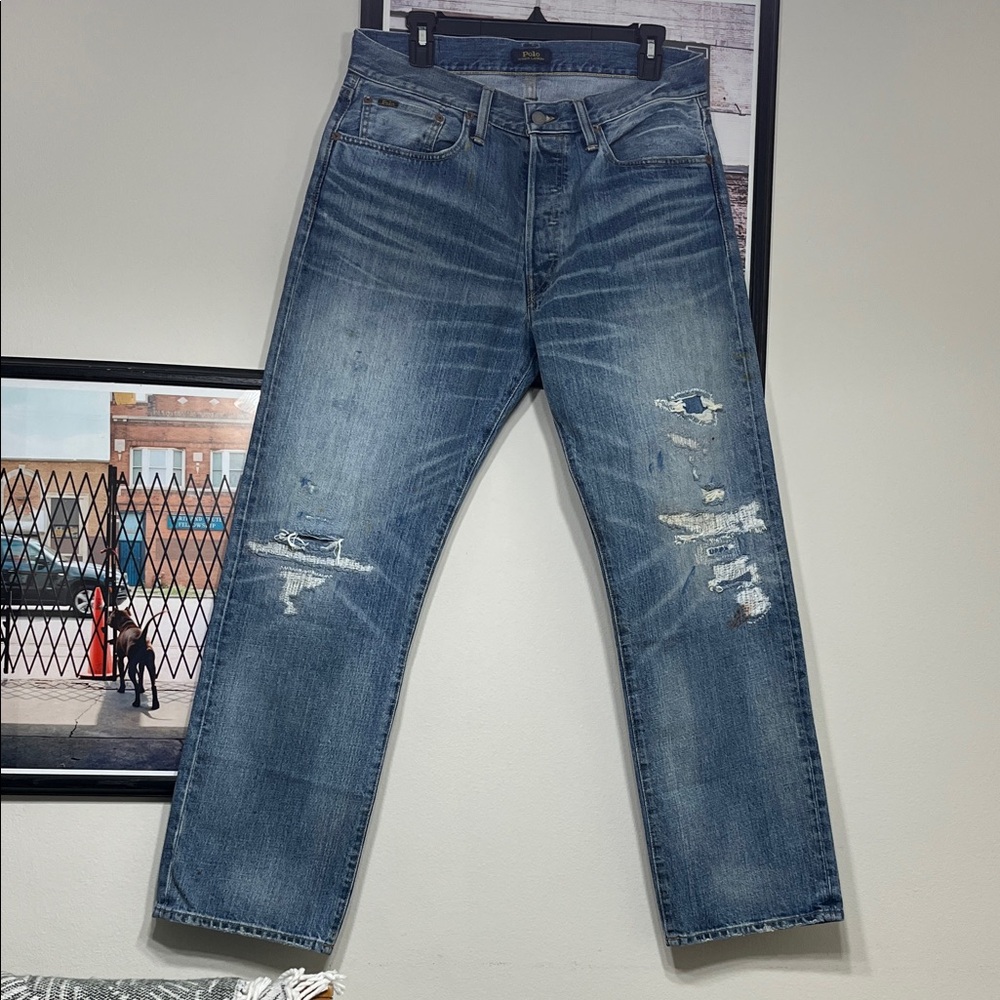 Women Distressed Blue Jeans polo